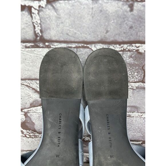 Charles Keith Blue Leather Pointed Toe Flats Mules Shoes Women Sz 38EU/7.5M US - Picture 16 of 16